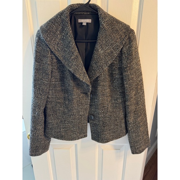 Ann Taylor Blazer Jacket Tweed Wool Blend Business Career Black Gray Size 8 - Picture 1 of 7